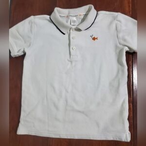 Janie and Jack White Cotton Polo Shirt Fish Embroidered Navy Trim Size 5T